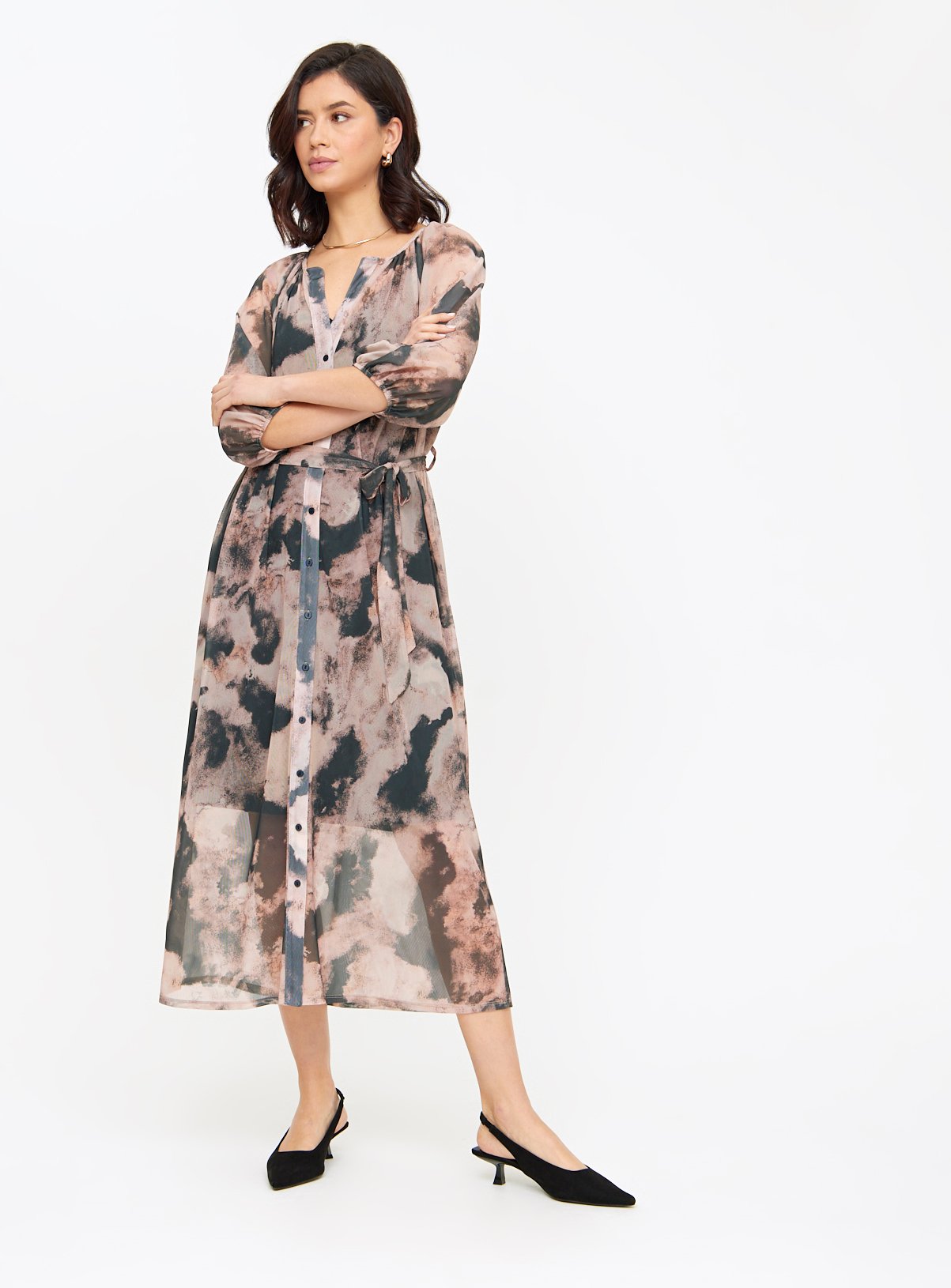 Abstract Print Mesh Shirt Dress 8 - Image 1 thumbnail